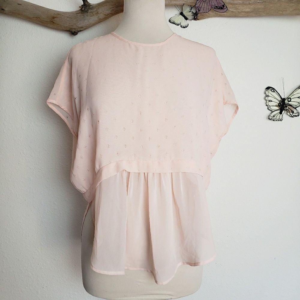 1. STATE peach semi sheer sleeveless  blouse